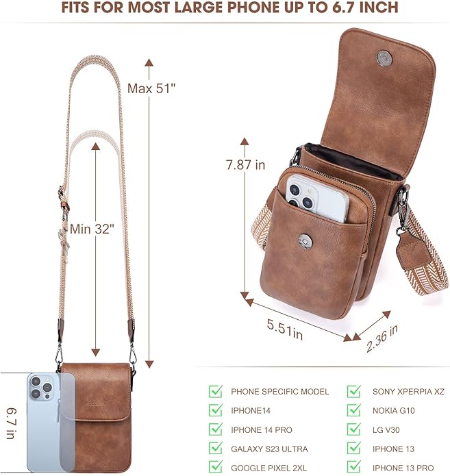 POIUGOYA Crossbody Bags for Women,Small Crossbody Purse with Triple Compartments,Cell Phone Wallet with Card Slots for Travel | Small