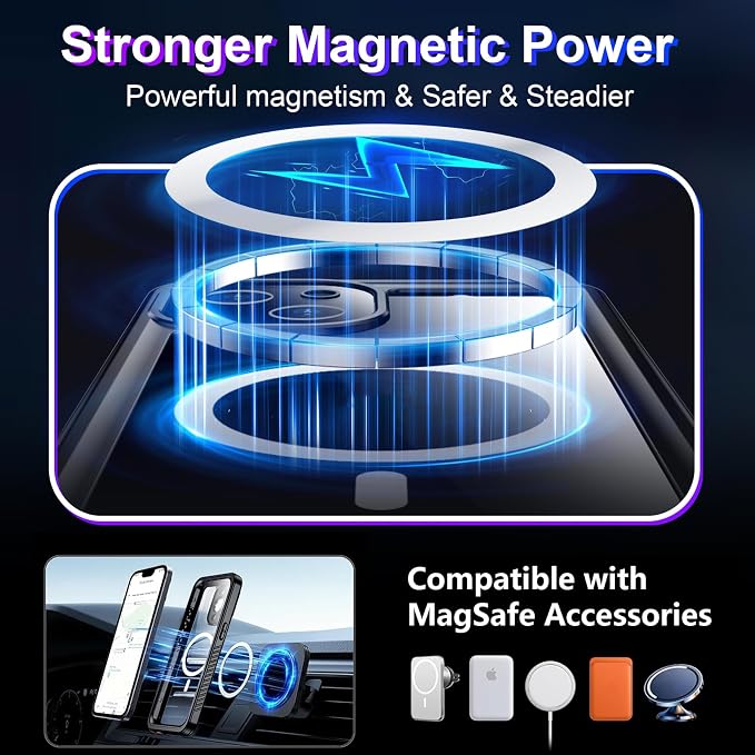 Compatible with iPhone 13 Case Waterproof, Built-in Screen & Camera Protector IP68 Underwater Full Body 13FT Military Dropproof Shockproof Phone Case 6.1"-Black/Clear-Mag