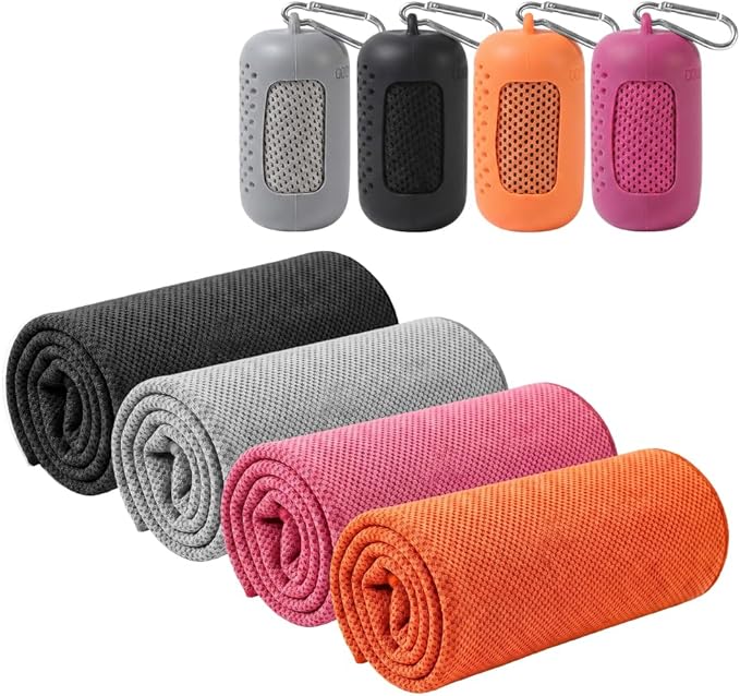 Cooling Towels for Neck and Face, 4 Pack 35.4"x11.8" Microfiber Ice Towel, Soft Sweat-Absorbing Breathable Chilly Towel for Sports, Gym, Running, Yoga, Camping (4, I)