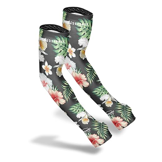 FARMER'S DEFENSE Gardening Arm Sleeves|UV Cooling Protective Sleeve Women & Men|Anti-Scratch Cover Sun UPF Outdoor Protection - Tropical Flower - XS
