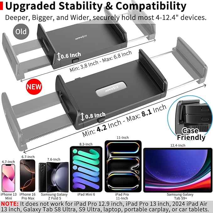 APPS2Car for Sturdy iPad Holder for Car CD Slot Tablet Mount, 2-in-1 Universal 4.7-11" Holder for iPad Pro 11 Air Mini, iPhone, Galaxy Z Fold, Adjustable 360° Rotation, Road Trip Essentials