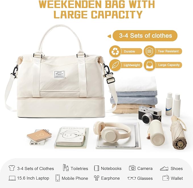 Travel Duffel Bag with Shoes Compartment, Overnight Weekender Bags for Women,Carry on Personal Item Bag