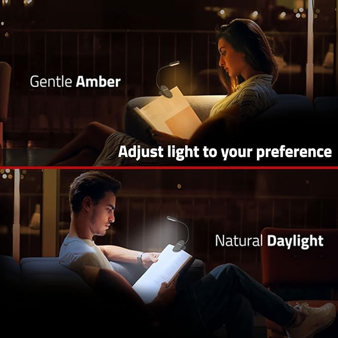 GearLight Rechargeable Book Light for Reading in Bed – Hands-Free LED Clip-on Lamp with 3 Light Modes, Adjustable Brightness, Flexible Neck Reading Light for Books, Laptops, and More – 2 Pack