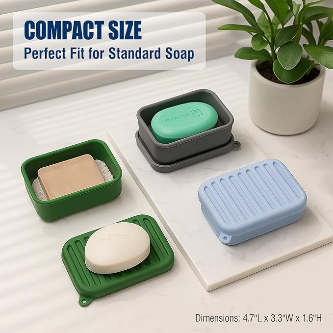 Superior Leak-Proof Silicone Travel Soap Case with Drainage Lid/Layer, Compact Bar Soap Container, Durable Soap Holder for Camping, Gym, and Travel Size Toiletries (Light-Blue)