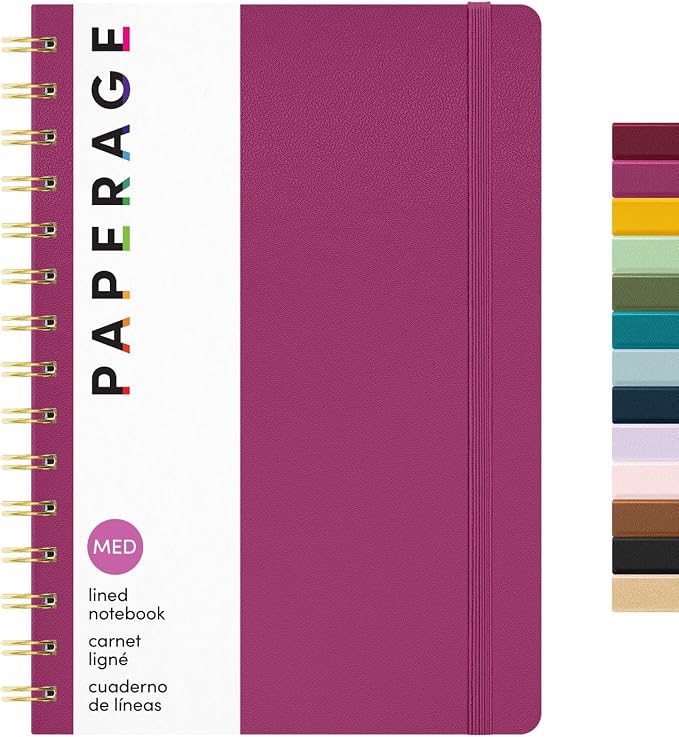 PAPERAGE Lined Spiral Journal Notebook, (Raspberry), 160 Pages, Hardcover Journal for Women & Men, Medium 5.5 in x 8 in - 100 GSM, Thick Paper, Spiral Notebook for Work, School & Journaling