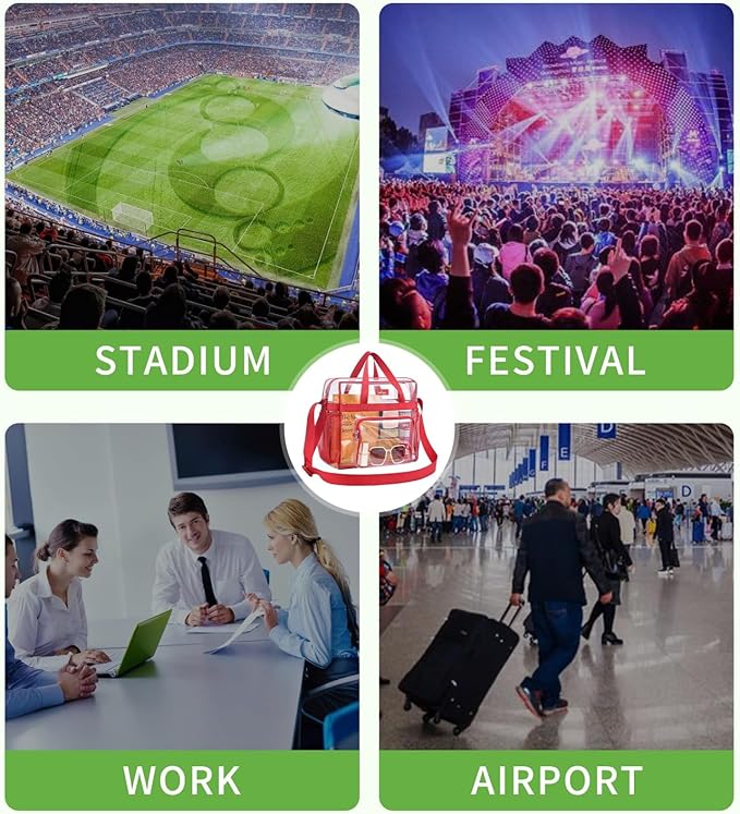 Bagenius Clear Tote Bag Stadium Approved, Game Day Satchel Bag with ‌Non-detachable Reinforced Strap for Concert, Work, Sport