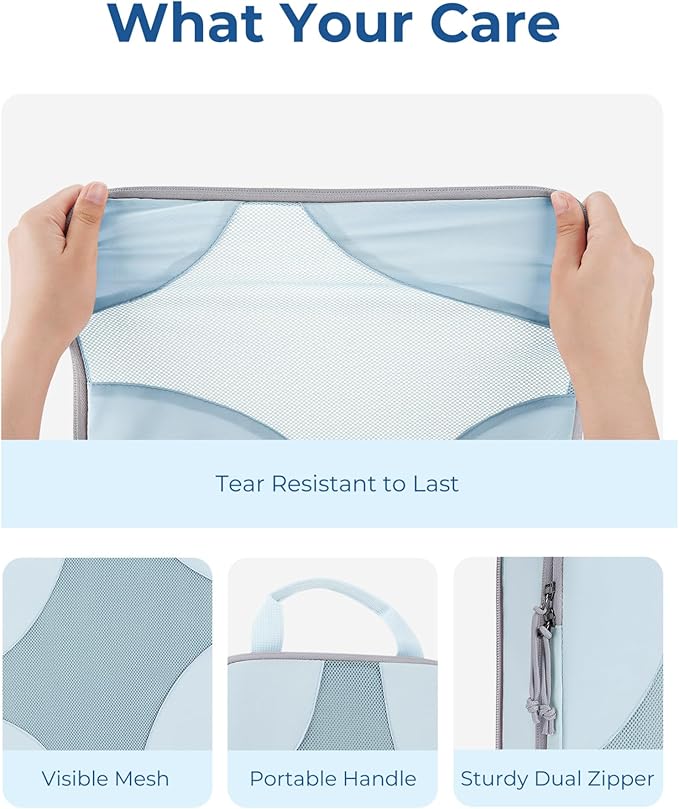 BAGSMART Compression Packing Cubes for Travel, 6 Set/14 Set Compressible Luggage Organizer for Cruise Ship, Lightweight Travel Essentials (1L+2M+2S+Shoe bag+Drawstring bag+Toiletry bag+6Plastic bags)