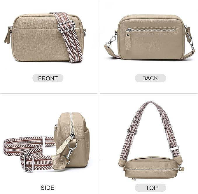 Small Crossbody Bags for Women Genuine Leather, Guitar Strap Shoulder Handbag Purse Camera Bag with Rfid Card Slots, nude