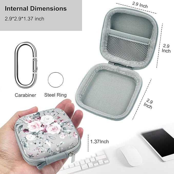 Earbud Case Headphone Organizer Ear Bud Case Portable EVA Carrying Box Storage Bag with Carabiner for AirPods Beats Bose Galaxy Buds 4/3/FE Data Cable Storage (Pink Rose)
