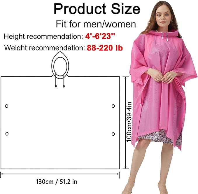 Rain Ponchos for Adults, 2 Pack Raincoats Jacket Reusbale with Drawstring Hood Sleeves for Women Men