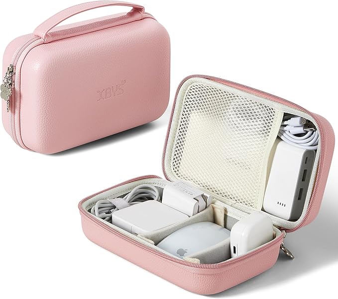 Charger Case for Macbook, Portable Tech Electronic Organizer Bag, Small Travel Storage Pouch for Laptop Accessories, MacBook Power Adapter, Charging Cords, USB Drives, Power Bank (Pink, XL)