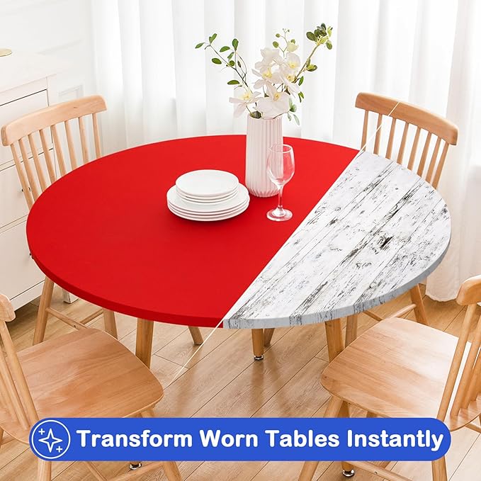 Wolkemer 2 Pack 5 Foot Red Fitted Tablecloth 60 Inch Round Elastic Edges Table Cloth, Spandex Stretch Table Cover with Machine Washable Fabric for Wedding Party Picnic Dining Indoor Outdoor