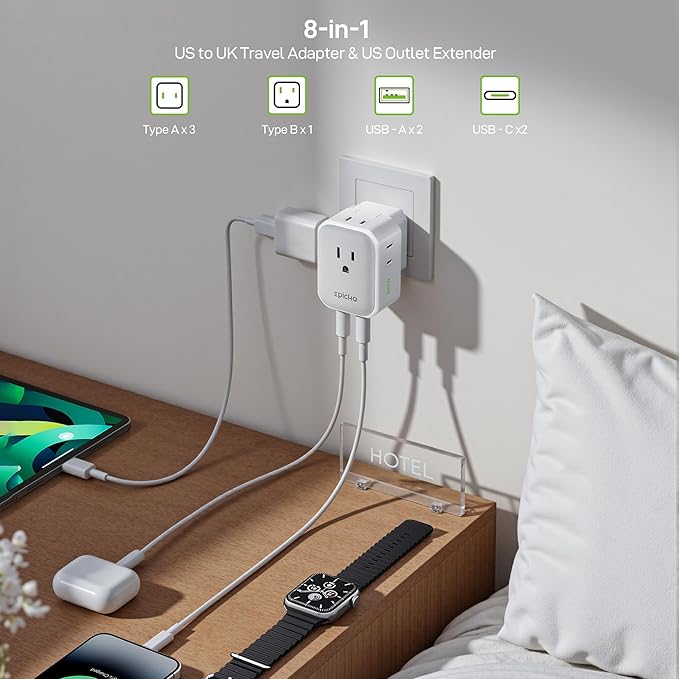 EPICKA Hybrid European Travel Plug Adapter, Foldable & Detachable Type C (EU) VisaPlug (Type G for UK)