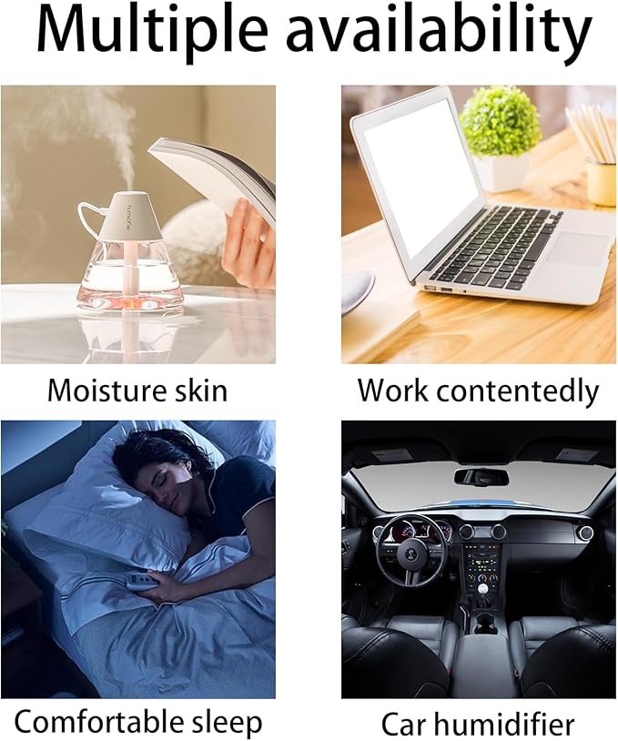 INVODA Mini Humidifiers, 260ml USB Personal Cool Mist Humidifier Cute Volcanoes Desktop Air Humidifier Quiet Night Light Small Humidifiers for Car, Office, Bedroom, Travel (White)