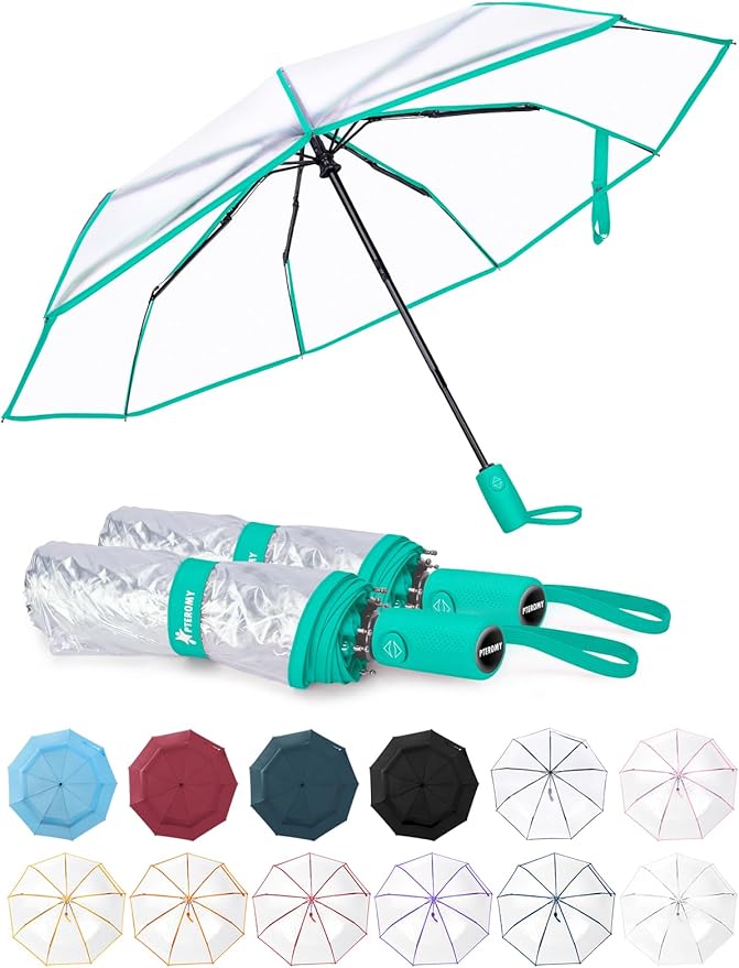 PTEROMY Windproof Travel Umbrellas for Rain and Sun, Withstands 85MPH Winds Auto Open Close Folding Umbrella with Ergonomic Handle, Quick Dry Canopy for Commuting or Backpack