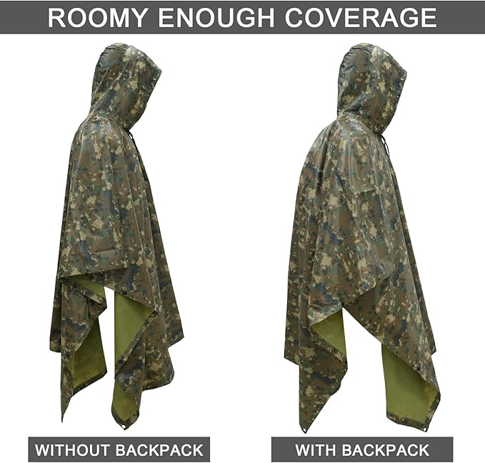 LOOGU Camo Rain Poncho with Hood Waterproof Lightweight Raincoat Rain Gear Men Women Outdoor Camping Hunting Hiking Fishing
