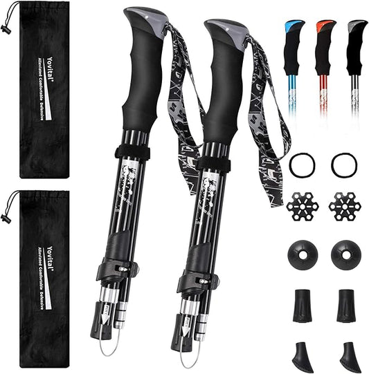 Trekking Poles Collapsible Hiking Poles - Lightweight Aircraft-Grade Aluminum Adjustable Hiking Sticks with Quick Lock System, Ultralight Walking Sticks for Women, Men & Seniors