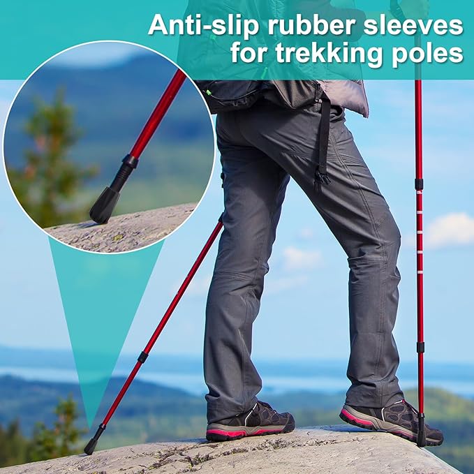6PCS Walking Stick Tips, Shock Absorption Trekking Pole Tips Replacements, Anti-Slip Wear-Resistant Plastic Tip for Hiking Pole for Seniors or Outdoor Hikers, Mountaineers-Black