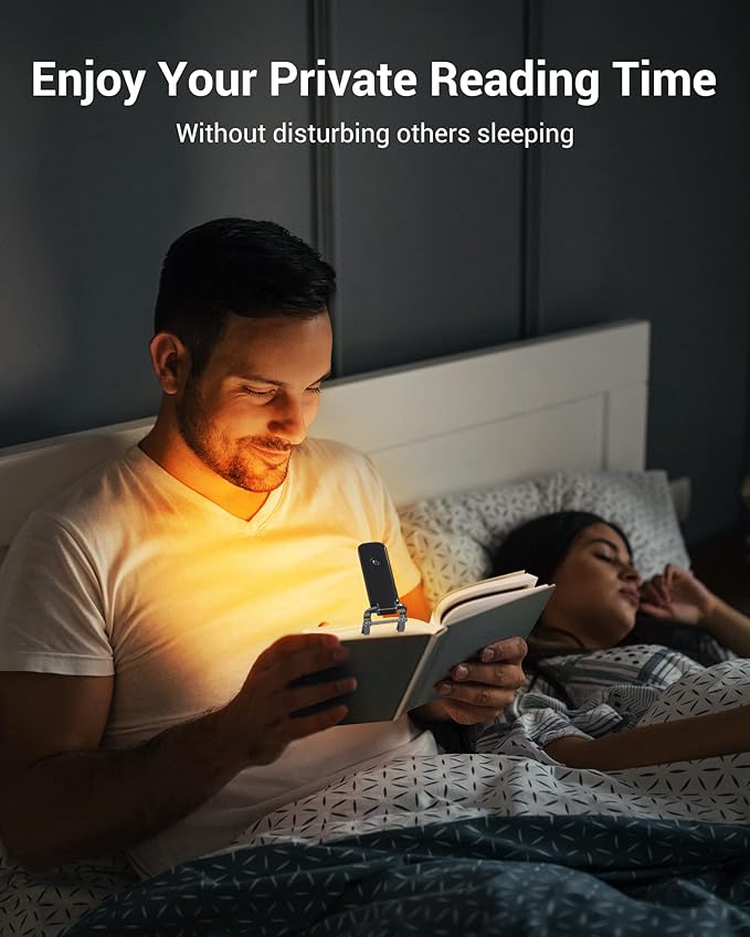 DEWENWILS Booklight with Clip, USB Rechargeable Book Light for Reading in Bed, Clip on Book Lamp for Reading at Night, Brightness Adjustable, Sleep Aid Light, Warm White (Black)