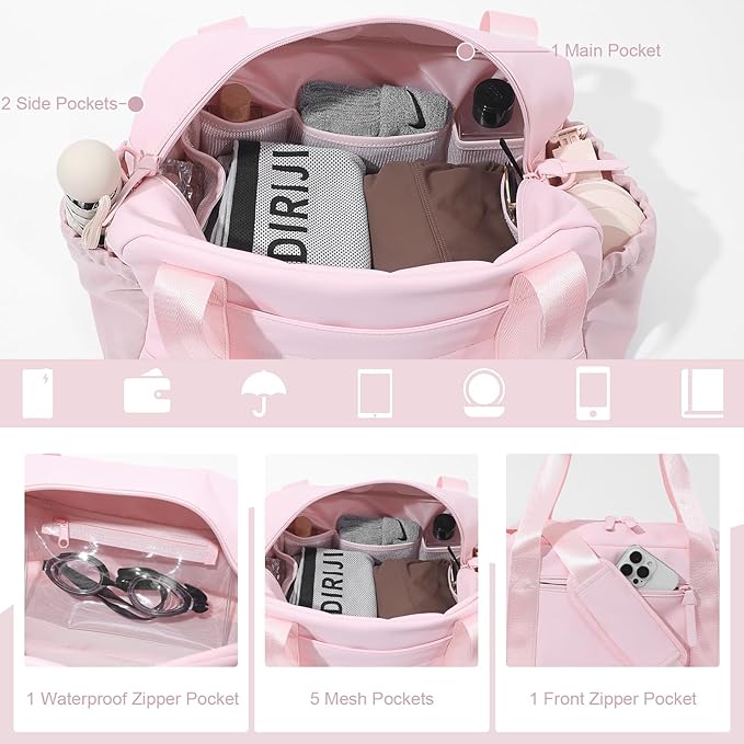 Bucosd Small Gym Bag for Women, Mini Crossbody Gym Duffle Bag with Wet Compartment, Carry on Gym Tote Bag for Workout Dance Sport Travel (Medium-Pink)
