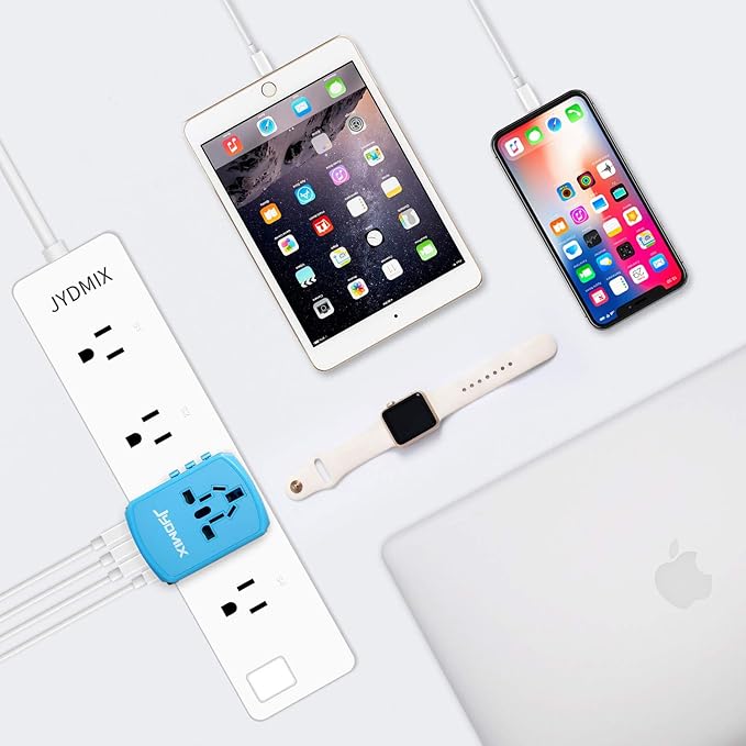 All in One Universal USB Travel Power Adapter with 3 USB Port and Type-C International Wall Charger Worldwide AC Power Plug 8 Pin AC Socket for Multi-Nation Travel UK, EU, AU, Asia