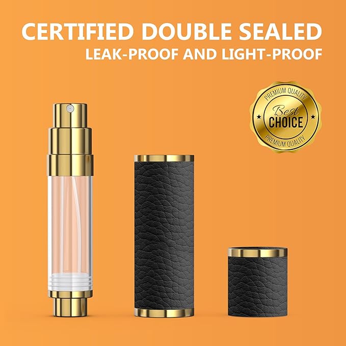 5ml Travel Perfume Atomizer Refillable, Mini Portable Genuine Leather Cologne Sprayer, Pocket Size Empty Fragrance Spray Bottle - Gift for Women Men (Black)