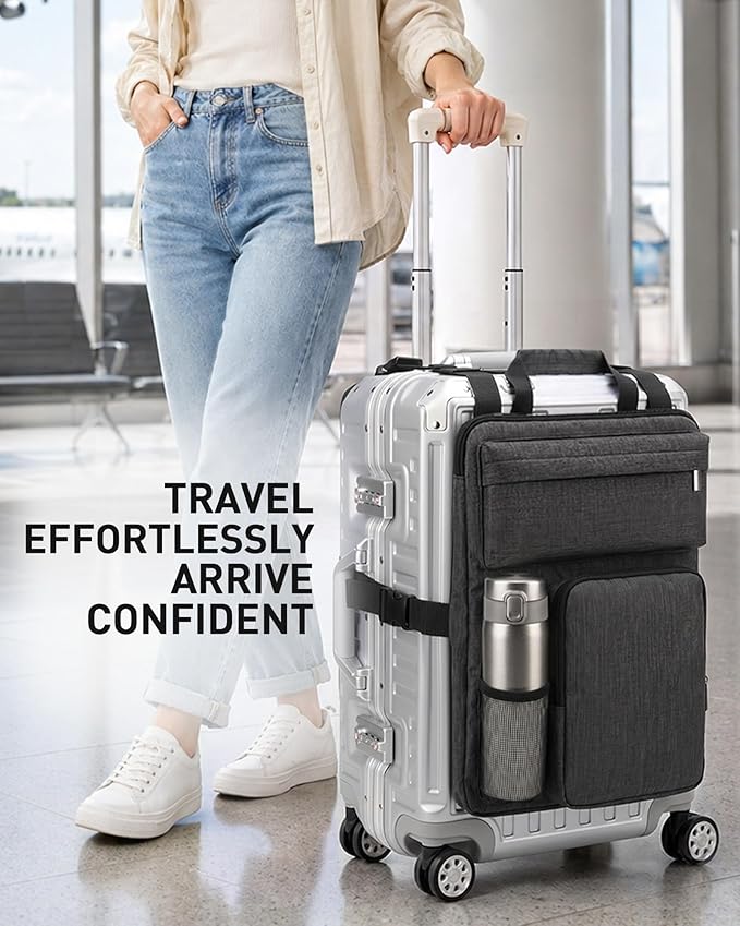 BS-VOG Over Luggage Organizer for Carry On Bag with Cup Holder, Travel Organizer for Suitcase, Adjustable Straps Suitcase Bag, Carry On Storage for Laptop, Fits 20-28 Inch Luggage