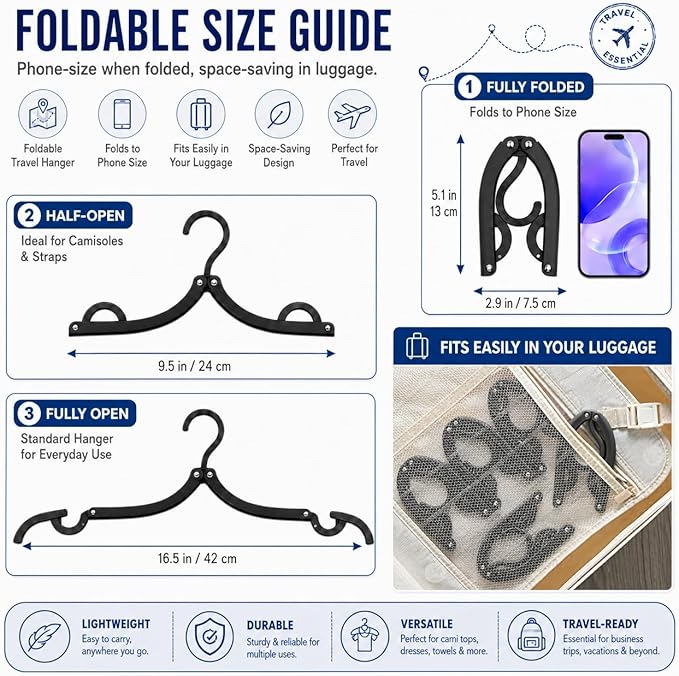 12 PCS Travel Hangers - Cruise Ship Essentials Portable Folding Clothes Hangers Travel Essentials Foldable Clothes Drying Rack for Travel (Black)