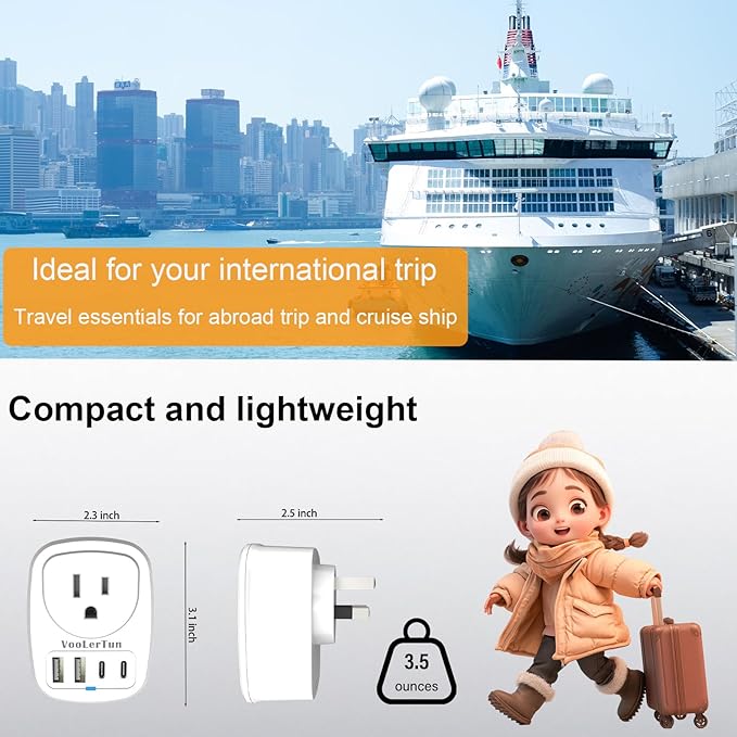 Type I Australian Plug Adapter New Zealand Power Adapter 2 Pack, 3 Prong Adapter with USB Outlet Converter US Outlet for Argentina Travel Cruise