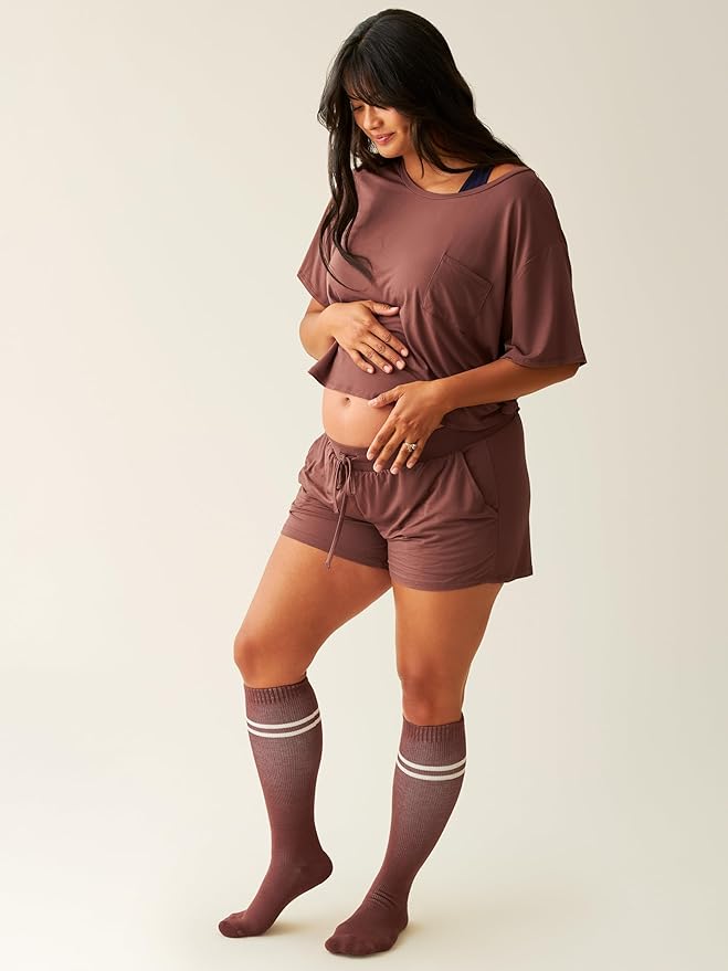 Kindred Bravely Compression Socks 2-Pack | Graduated Compression Socks for Circulation Pregnancy Travel (Taupe & Redwood, Small)