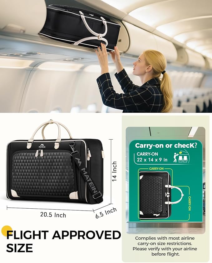 MATEIN Carry On Garment Bags for Airplanes, Women Travel Garment Bags for Dresses Up to 5 Suits with Aroma Pads & USB, Convertible Hanging Clothes Suit Carrier with Shoe Compartment Fit 15.6" Laptop