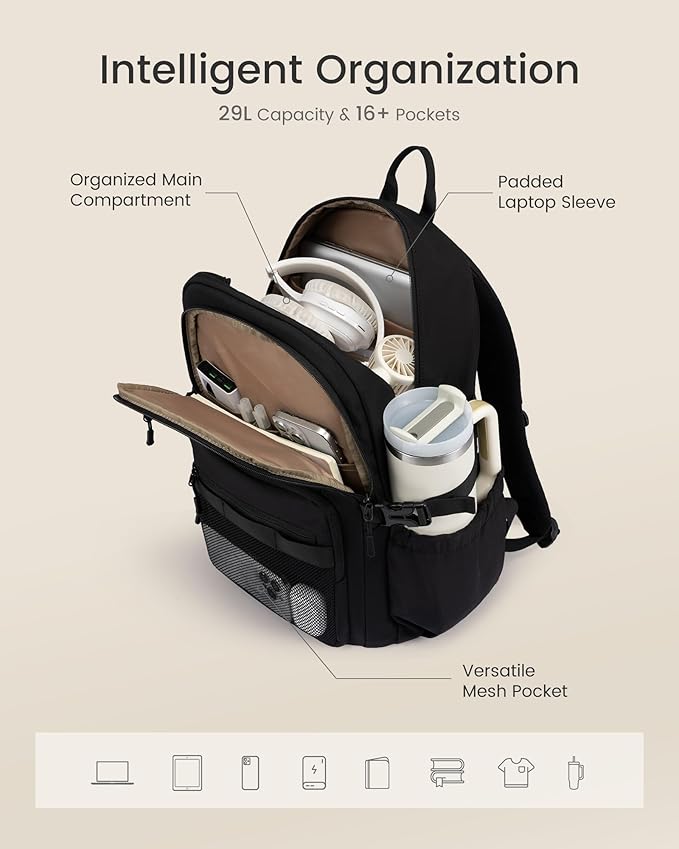 LOVEVOOK Laptop Backpack Women with 40oz Cup Holder Buckle Strap, 17.3 Inch Tech-Ready Work Backpack, TSA-compliant for Travel & College with Versatile Mesh Pocket, Mauve