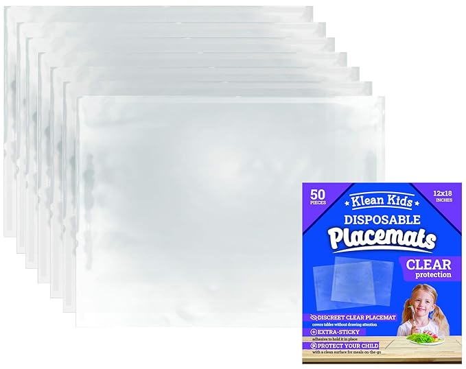 Clear Disposable Placemats for Baby, Sticky Transparent Table Mat - Adhesive Table Topper Solutions for Schools, Restaurant, Airplane Tray Cover Disposable (50 Pack)