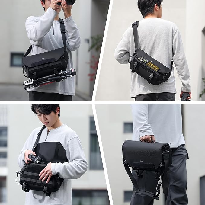 ULANZI BC08 Sling Camera Case with Tripod Holder, Small Compact Camera Tactical Shoulder Bags for DSLR/SLR/Mirrorless Cameras, Water-Resistant Crossbody Bag Women Men, Black