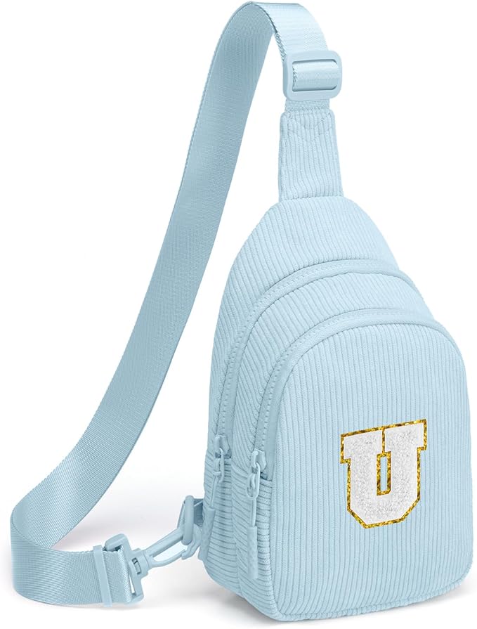 Viverte Small Corduroy Sling Bag Initial Crossbody Bag Fanny Pack for Girls Personalized Birthday Gifts for Teen Girls Gifts