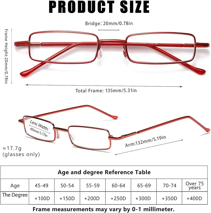 Viseng Slim Mini Metal Reading Glasses Compact Lightweight Portable Readers with Glasses Case for Reading Case +3.5 Purple/Red/Silver