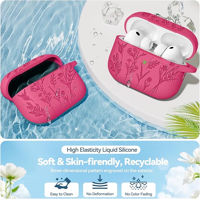 for Airpods Pro 3 Case, Flower Engraved Cases for Apple AirPods Pro 3rd Generation 2025, Soft Silicone Cover for Men Women Girly with Cleaning Kit & Keychain, Anti-Scratch, Shockproof