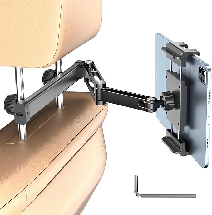 PLDHPRO Tablet Holder for Car Headrest Mount 3-in-1 Adjustable Aluminum Alloy Arm Back Seat Stand Compatible 5.5-14.6'' Devices, Road Trip Essentials for Kids Accessories