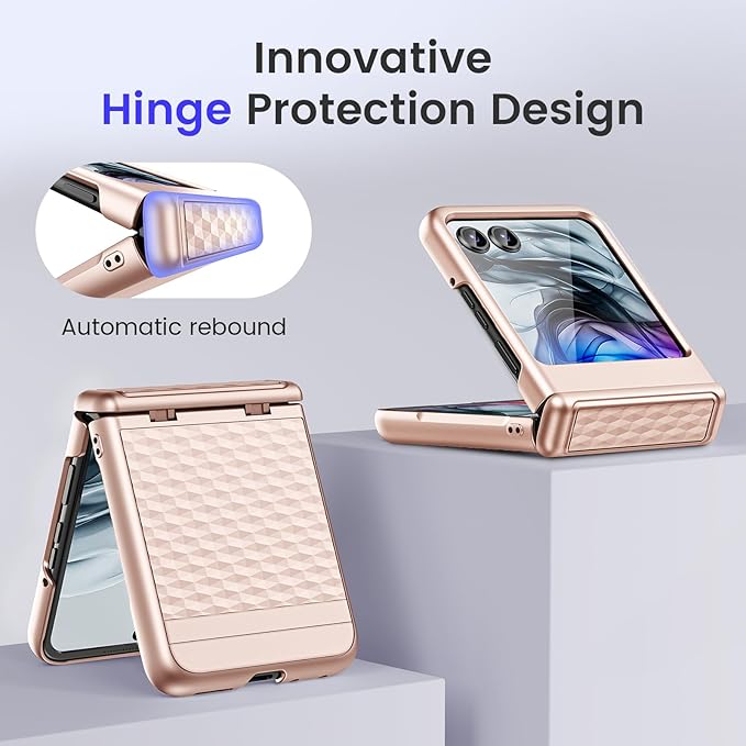 VEGO Case for Motorola Razr 2026/2025/2024 with Hinge Protection & Built-in Screen Protector No-Slip & Anti-Scratch Hard Sell Cover Rugged Drop Protection 2024/2025/2026 Case for Moto Razr-Pink