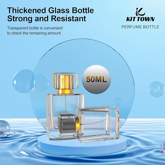 Refillable Perfume Bottle 2 Pack Glass Perfume Spray Bottle 50ml 1.7oz Large Empty Travel Perfume Atomizer Refillable,Replacement Perfume Bottles for Women Men