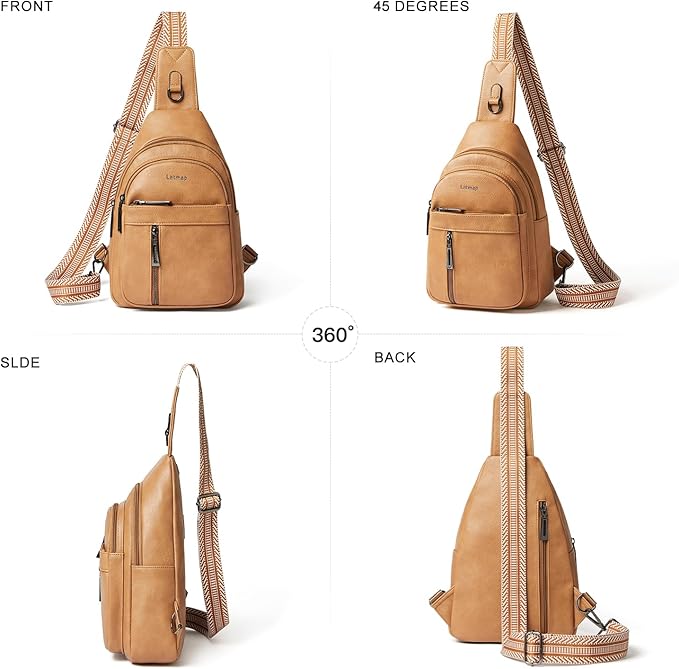 LATMAP 7L Sling Bag For Women Men Backpack Fanny Pack Crossbody Chest Travel Shoulder Belt Bags Purse Handbag PU Leather