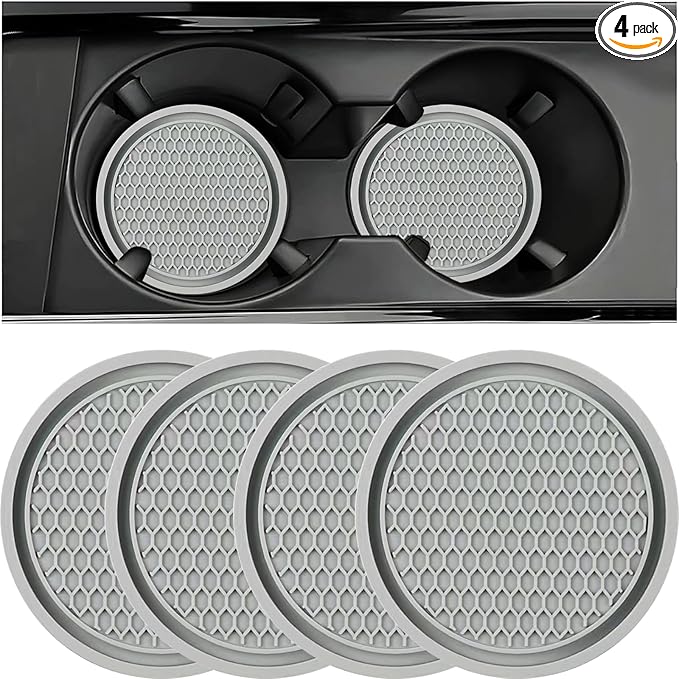 ZSDY Car Cup Coaster, 4PCS Universal Auto Non-Slip Cup Holder Embedded in Ornaments Silicone Coaster, Car Interior Accessories Sets, Grey