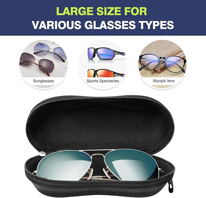 MoKo Semi Hard Shell Sunglasses Case, Unisex Protective Eyeglass Case Glasses Case Holder with Metal Hanging Hook
