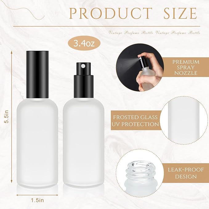 Tessco for you 1 Pcs 30/60/100 ml Glass Spray Bottles Frosted Empty Perfume Bottle Atomizer Refillable Clear Bottle with Fine Mist Sprayer Pump for Room Face Travel Business (Black,3.4 oz)