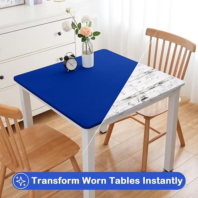 Wolkemer 2 Pack 3 Foot Blue Fitted Tablecloth 36x36 Inch Square Elastic Edges Table Cloth, Spandex Stretch Table Cover with Machine Washable Fabric for Wedding Party Picnic Dining Indoor Outdoor