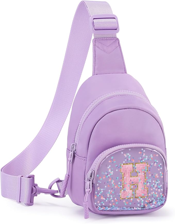 Viverte Birthday Gifts for Girls Small Clear Initial Sling Bag Crossbody Bag Purse Fanny Packs Personalized Monogrammed Gifts for Girls for Travel (Lavender-H)