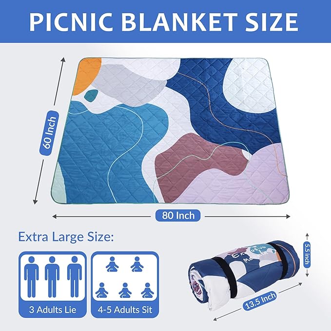 Exclusivo Mezcla Extra Large Waterproof Picnic Blankets 3 Layer, Sandproof and Foldable Outdoor Blanket for Beach Camping, Park and Travel