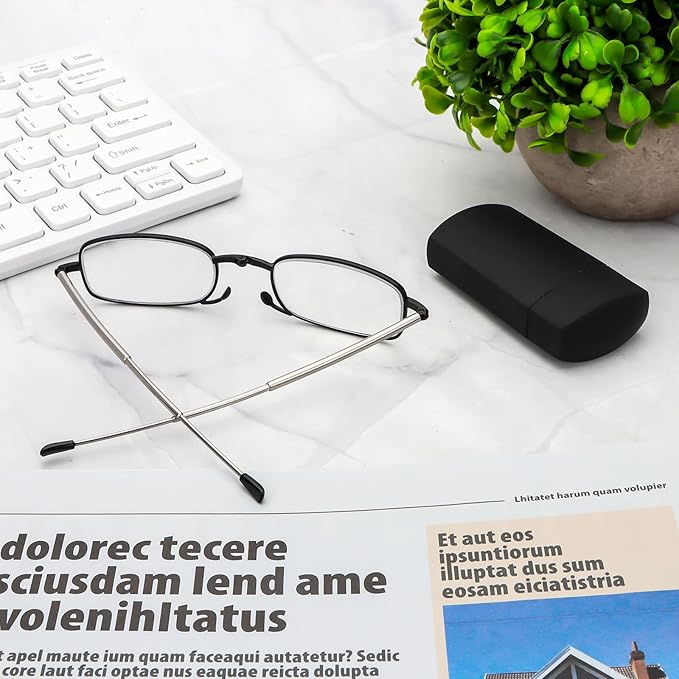 2 Pack Folding Reading Glasses Stainless Steel Mini Anti-Blue Light Blocking Reader for Men Women