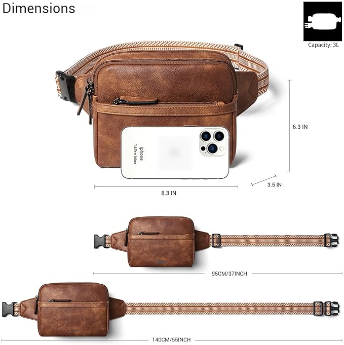 LATMAP 3L Fanny Packs Belt Bag for Women Small Everywhere Crossbody Bag Waist Packs Faux Leather Sling Chest Travel Purse