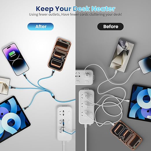 Travel Essentials, 4 in 2 Multi Charging Cable 3 USB C Chargers for iPhone 17, Multi Charger Cord with 3 Type C/IP, Compatible for iPhone 17 to 11, Android, Galaxy, iPad, Data Sync, 5 FT